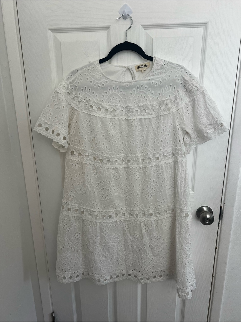 Listicle White Eyelet Tiered Top